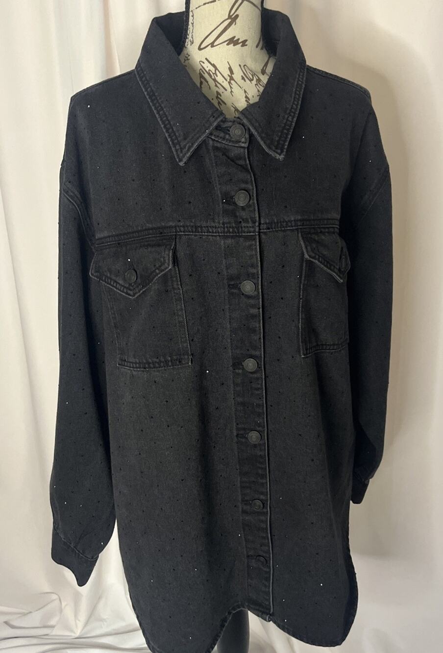 Maurices Black Sparkle Denim Shacket Bling Western Cowgirl Women’s Plus XXL